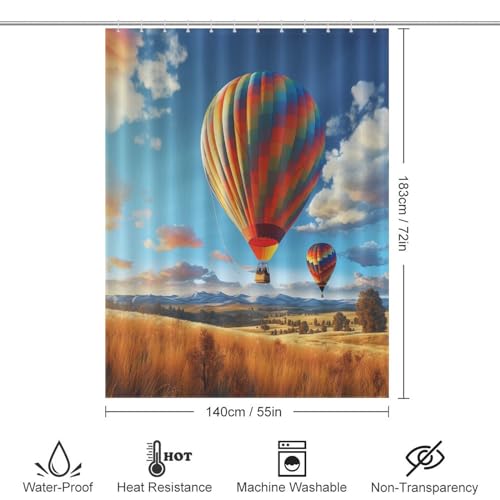 Rideau de douche montgolfière imperméable en polyester lavable 140x183cm