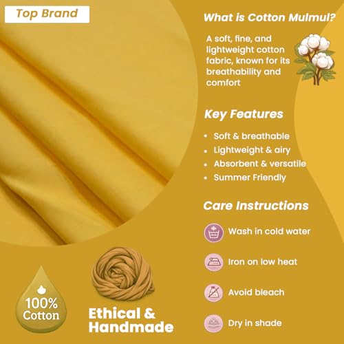 Image of 100% Pure Cotton Mulmul Fabric Material | Reusable Ultra Fine Mulmul Fabric | Lightweight Soft Smooth Piece Linning, Stole, Dupatta, Cushion Pillow Cover (Banana Yellow, 1 Meter)