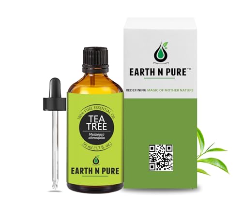 Image of Earth N Pure Tea Tree Essential Oil for Acne, Skin and Scalp Care - 100% Pure Natural Tea Tree Oil for Face, Hair & Aromatherapy - Steam Distilled - 50ml