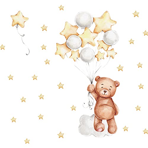 duoyif Stickers Muraux Ballons Avec Ours Étoile, Stickers Muraux Enfants Garçons Et Filles, Autocollant Mural Porte d'Armoire, Décoration Murale Chambre...