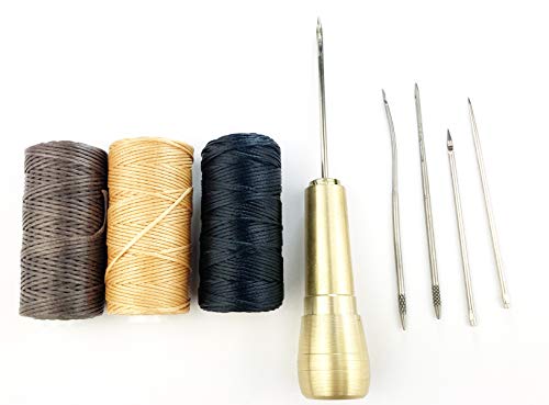 Set de 5 agujas para coser manual con hilo encerado y mango de cobre miniatura 1