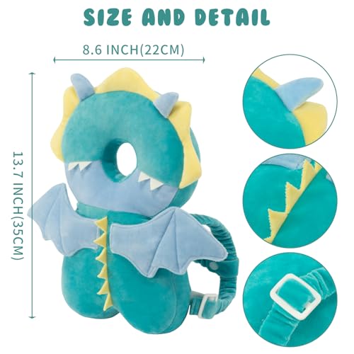 Image of Baby Head Protection Backpack - Soft Lightweight Fall Cushion for Toddlers During Crawling & Walking, Helps Ease Impact from Backward Tumbles(Dragon)