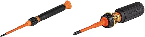 Klein Tools Destornillador de precisión 32581INS, destornillador aislado 2 en 1 con Phillips No. 0 y puntas ranuradas de 1/8 pulgadas y