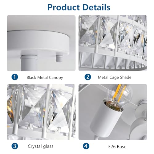HuixuTe 3-Light White Modern Crystal Bedroom Light Fixtures Ceiling - image 7
