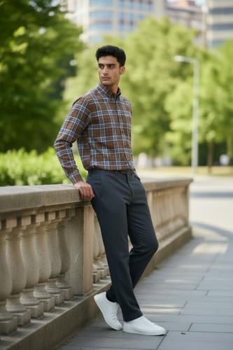 Image of JHABAK'S Cotton Blend Unstitched Checkered Fabric for Men - 2.35m Shirt Piece / 3m Kurta Piece - Width 36 Inches