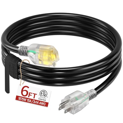 Skrizcable 14/3 6 FT Extension Cord Outdoor, Black Power Cord Weatherproof