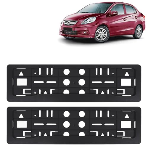 Image of KINGSWAY Amaze Car Number Plate Frames for All 2013 to 2018 Models of Honda Car Registration Plate Holders, Black Licence Plate Covers (Front and Rear), Universal Size 51.5 x 14.5 cm