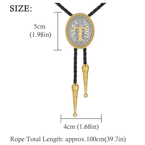 Image of HUABOLA CALYN Bolo tie for Men, Western Cowboy Golden Alphabet Initial Letter ABCDJMR to Y Costume Bolo ties Neckties