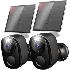 2K Security Cameras Wireless Outdoor,2Pc Solar Security Outdoor Cameras for Home Security with Spotlight & Siren Alarm, 2-Way Audio, Color Night Vision, AI Detection for Home Security, Works/Alexa