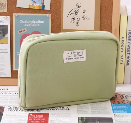 Image of Fcteap Pencil Case Pouch Box Cute Kawaii Large Capacity Aesthetic Zipper Pen Holder Organizer Bag for Office Workspace Supplies Desk Accessories Travel (Green)