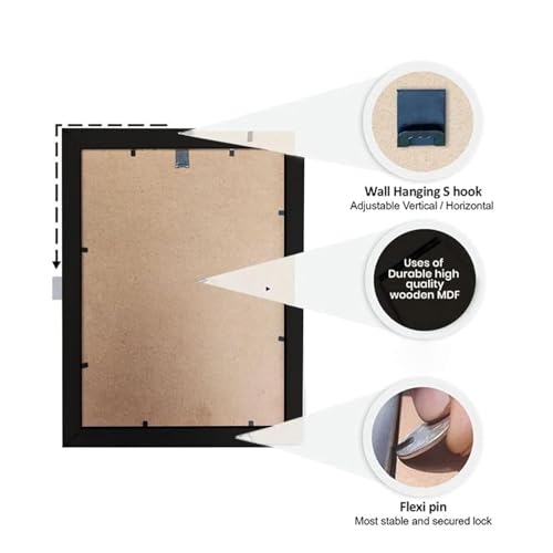 Image of A4 Size Photo Frames - Wall & Tabletop Display, Lightweight Black Frame Khali Frame /A4 Size, 9X12inches (5, Black-Frame)