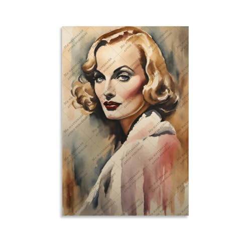 ZYGNBHL Póster de la actriz estadounidense Carole Lombard en acuarela, lienzo decorativo para pared, pinturas al óleo, 60 x 90 cm
