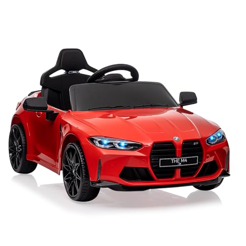 Baloveby Coche Eléctrico para Niños con Licencia BMW M4, Coche Eléctrico Infantil de Batería 12V con Control Remoto 2,4G, Velocidad 3 5 km/h, Bocina, Luces LED y Música, para Niños 3+ Años