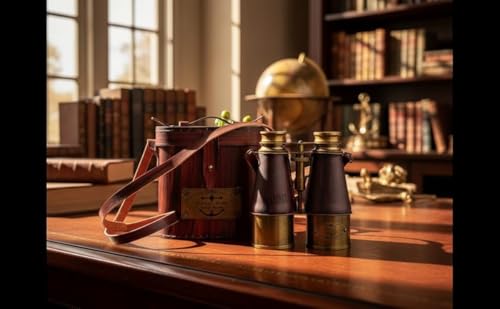 Binoculares marinos victorianos antiguos de latón con cubierta de cuero miniatura 4