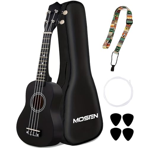 MOSEN - Kit todo en uno para ukelele principiante de 21 pulgadas, color negro