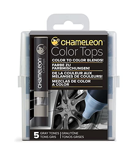 Chameleon Art Products, Gray Tones, Color Tops, Quick and Easy Blending - Set of 5