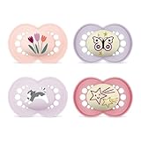 MAM Original Day & Night Matt Schnuller | 16+ Monate | 94% Akzeptanz | Babyschnuller beugt Zahnfehlstellungen vor | mit Zahnmedizinern entwickelt | SkinSoft Silikon | Tulpe/Stern | 4 Stück