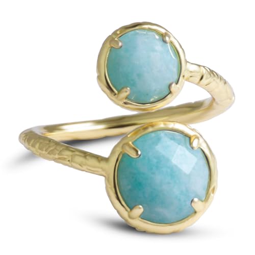 Amazonite Ring, Double Stone Ring for...