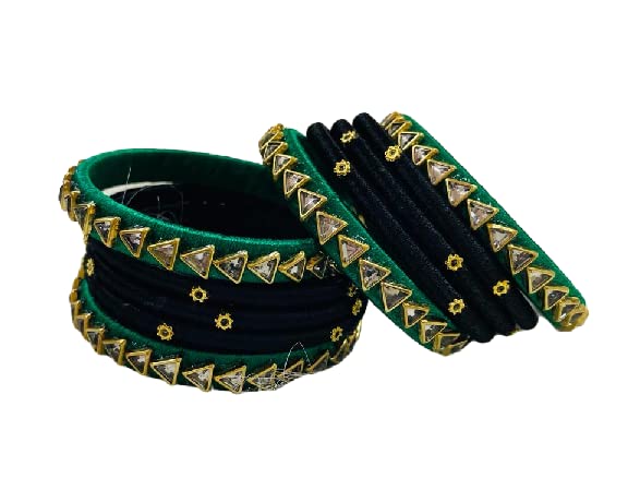 Cool Creations and Retails silk thread Bangles Set Of 10 piece (Black & Green, 2-6) (B0C46BQSBL) Amazon Price History, Amazon Price Tracker