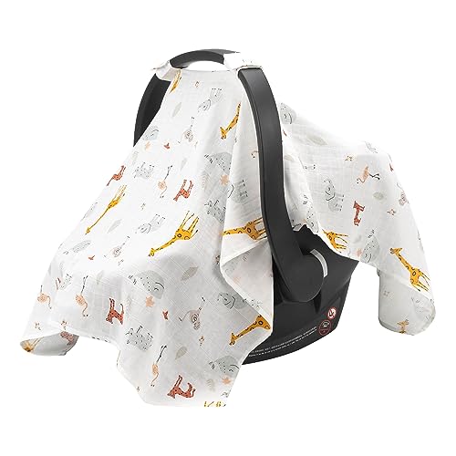 Image of SERAPHY Muslin Car Seat Covers for Babies, Breathable Baby Car Seat Cover for Boys and Girls, Cotton Infant Carseat Canopy Covers -Giraffe