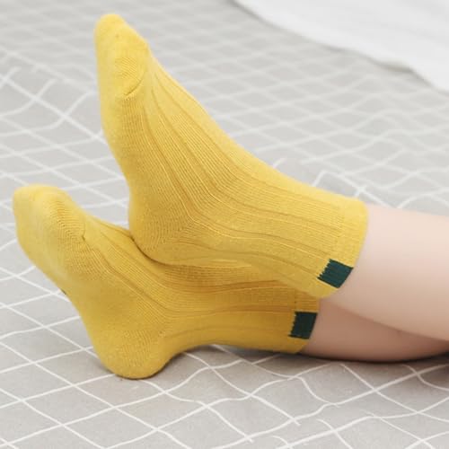 Image of MOMISY 5 Pairs Baby Girl Boys Tube Socks Toddlers Infant Solid Color Boat Spring and Autumn Socks Bamboo Stretch Crew Baby Socks - Multicolor