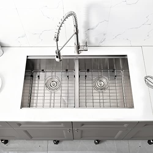 Bokaiya 33 Inch Double Bowl Undermount Kitchen Sink Workstation-Bokaiya 33X19 Undermount Workstation Sink Double Bowl Basin 16 Gauge Stainless Steel Deep 50/50 Low Divide Kitchen Sink With Accessories thumb #2