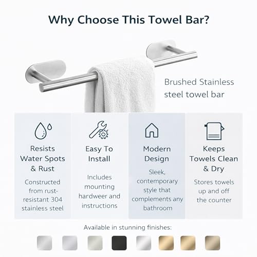 Image of JIALTO 16 Inch Self-Adhesive Bathroom Towel Holder | Wall Mounted Towel Hanger For bathroom clothes hanger | No-Drill Hand Towel Rack for Bathroom Towel Stand & Kitchen Towel Bar (Silver, Pack Of - 2)