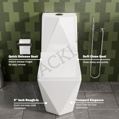 Image of Backline Ceramic Commodes For Toilet Diamond Cut | One Piece Water Closet | Western Toilet For Bathroom | With Soft Close Seat Cover - S Trap 9 inch Outlet Is From Floor (White) (7 Years Glaze Warrenty)