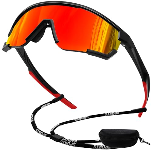 KANASTAL Arancioni Occhiali da Sole Rossi Veloci Specchio Ciclismo Sportivi Polarizzati Uomo Donna UV400 Montagna Specchiati Arancione Avvolgenti Orange Sunglasses per Ciclista Corsa Bici -Arancio