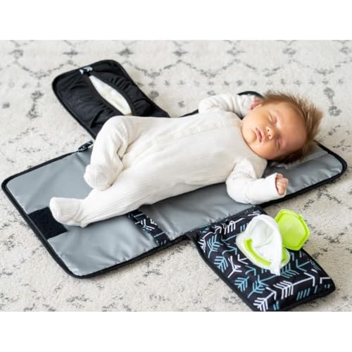 Image of S-Orbit-X Portable Diaper Changing Pad, Portable Changing pad for Newborn Girl & Boy - Baby Changing Pad with Smart Wipes Pocket – Waterproof Travel Changing Kit (Black Pattern)