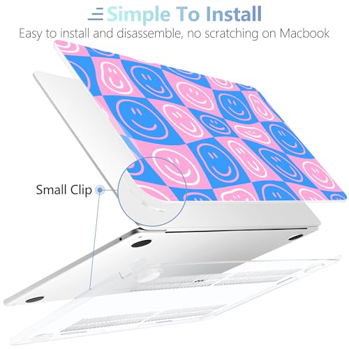 Image of MEEgoodo Case for M5 /M4 /M3 /M2 MacBook Air 13.6 inch 2026 2025 2024 2022, Fit Model A3449 /A3240 /A3113 /A2681, Case Compatible with MacBook Air 13 inch, Smiling Faces & Checkered