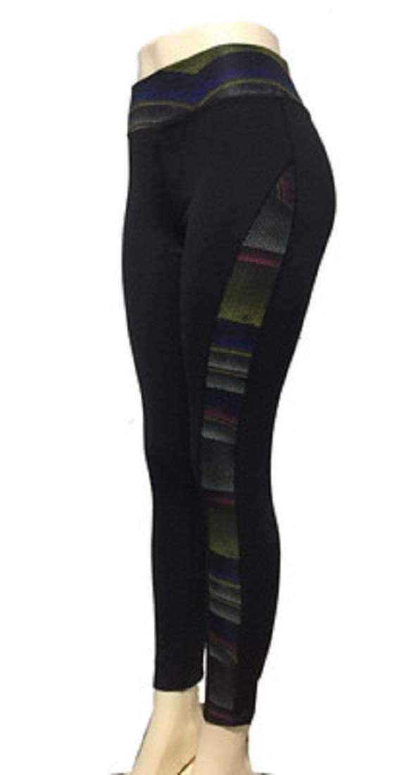 D&P Women's Printed Yoga Pants Leggings Workout Pants Sports Activewear Gym Tights (Small/Medium, Black/Yellow)