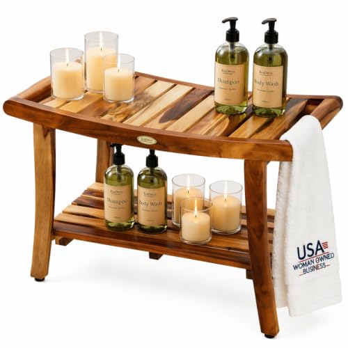 EcoDecors-Harmony-30-Teak-Shower-Bench-with-Shelf-Indoor-Outdoor-Use EcoDecors Harmony 30’’ Teak Shower Bench with Shelf Indoor & Outdoor Use - Image 1