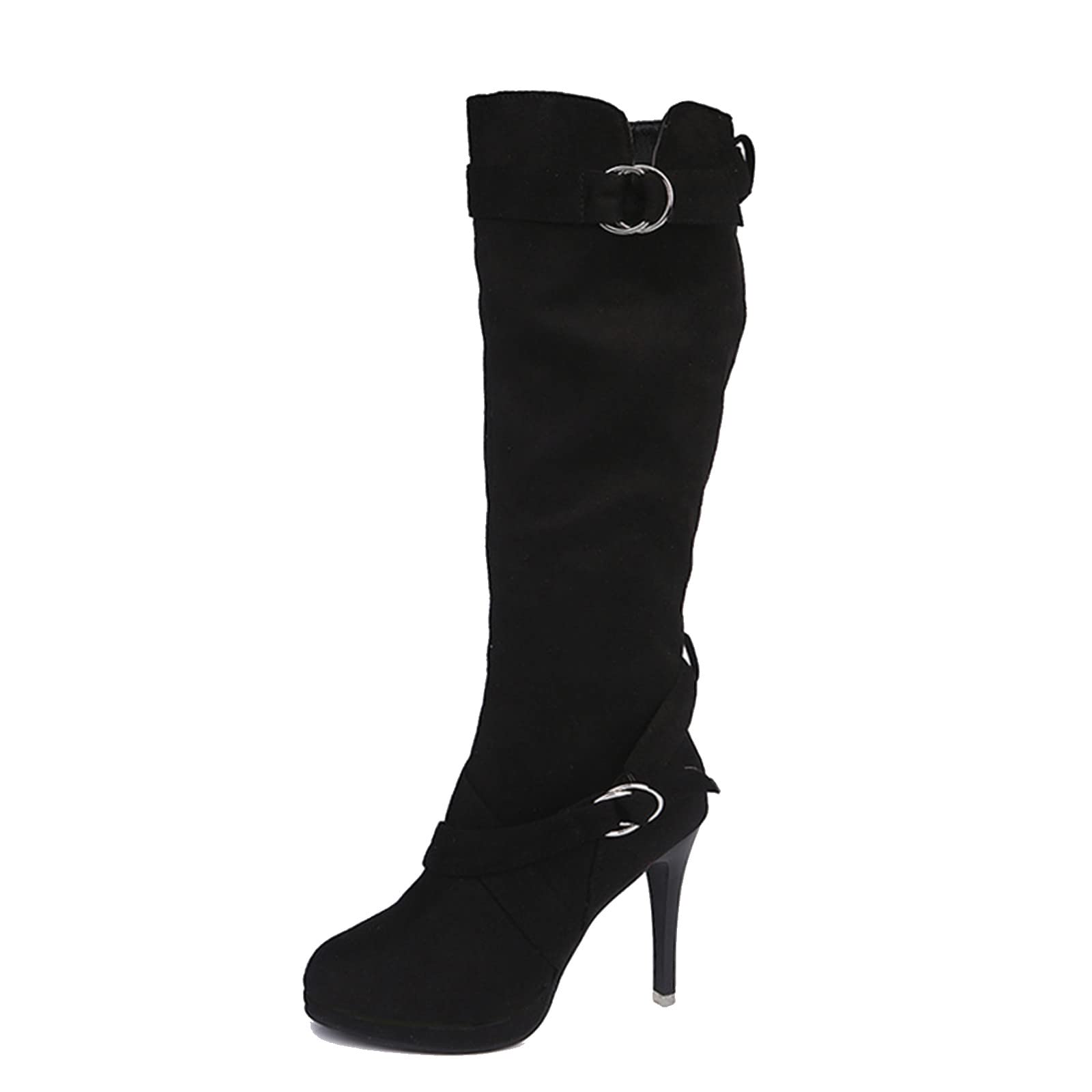 Botas de tacón alto para mujer invierno largo cremallera lateral elegantes
