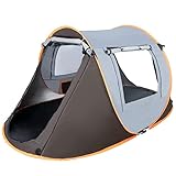 arvioo Wurfzelt, Pop Up Zelt 2 Personen Anti-UV Camping Zelt, 3s Automatische Öffnung, Belüftung, Tragbar Campingzelt mit Vorzelt und Fenster für Trekking Festival, 240x150x110 cm, Braun