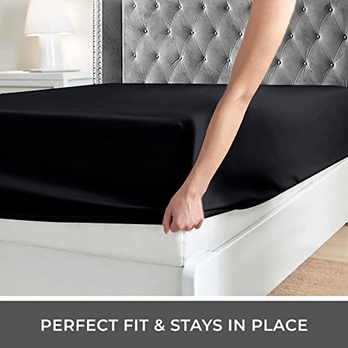 Ir Imperial Rooms Twin Fitted Sheet - 16 Inch Deep Pocket Black Fitted Bed Sheets Twin Size Premium 1800 Soft Microfiber Shrink And Fade Resistant All Around Elastic Fitted Bottom Sheets Only #TOP1
