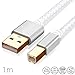 Produktbild 1m Nylon USB Druckerkabel, weiß, USB A Stecker auf USB B, Ladekabel, Datenkabel, Goldstecker