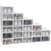 20 Pack Clear Shoe Boxes, Plastic Transparent Shoe Container Clamshell Shoe Storage Box, Stackable Drawer Shoe Cabinet Case Home Shoe Organizer, Front Opening, White