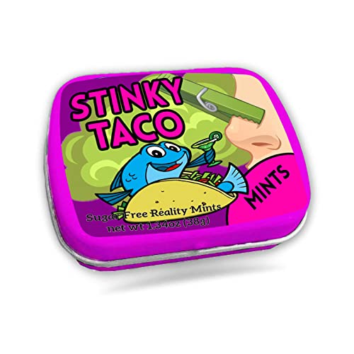 Funny Statement Mints - Breath Fresheners For Adults - Mens Gag Gifts, Stocking Stuffers, Candy Basket Fillers - Sugar-Free - Pocket-Size Metal Tins (Stinky Taco) #TOP3