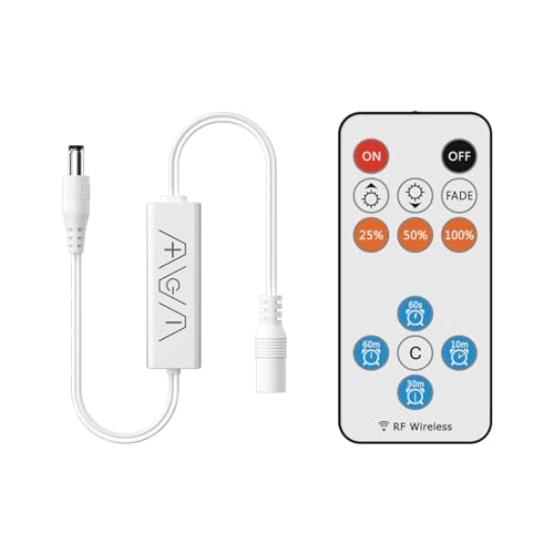 PAUTIX RF Ferndimmer für einfarbige LED Lichtbänder, drahtlose 13 Tasten Fernbedienung und Inline Controller DC 12-24 V für 3528/2835/5050/COB LED Bandleuchten, Timer Funktion PAUTIX RF Ferndimmer für einfarbige LED Lichtbänder, drahtlose 13 Tasten Fernbedienung und Inline Controller DC 12-24 V für 3528/2835/5050/COB LED Bandleuchten, Timer Funktion
