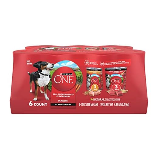 Purina ONE Classic Ground Chicken and Brown Rice, and Beef and Brown Rice Entrees Wet Dog Food Variety Pack - (Pack of 6) 13 oz. Cans