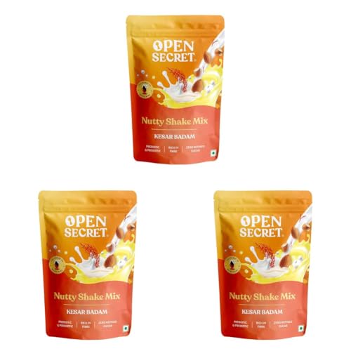 Image of Open Secret Thandai | 225g | Kesar Badam Powder Mix, Mixer of Elachi, Saffron, Almonds and Jaggery, Instant Refreshing Drink for Holi, No Added Preservatives and Zero Refined Sugar (Pack of 3)