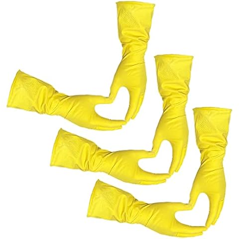 Size Large - 3 Pairs (6 Gloves) - Gloves Legend - Yellow Latex Household Kitchen Cleaning Dishwashing Reuseable Gloves Cover