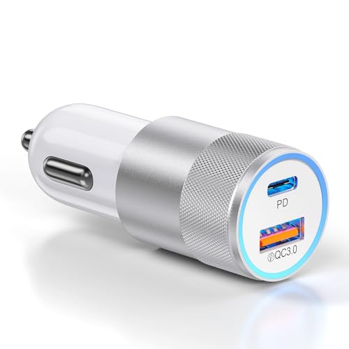 シガーソケット USB-C 車載充電器 38W 2ポート PD20W+QC18W 急速充電対応 PD3.0 & QC3.0 12V車両用 iPhone16/15 Pro/Galaxy S24/iPad/Android/iWatch 対応 シルバー 【1個パ