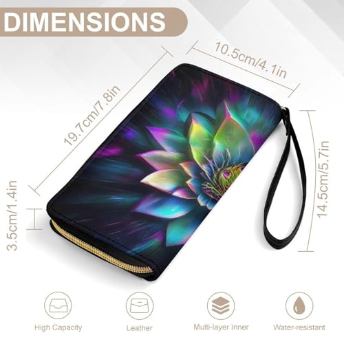 Women's Large Capacity Wallet, Pu Leather Travel Long Purse Trippy Lotus Floral Flower Zipper Credit Card Holder with Multiple Card Slots2