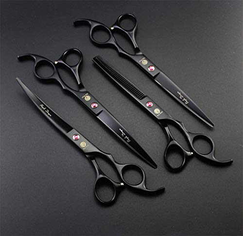 Purple Dragon Professional 7.0 Inch 4Pcs Pet Grooming Scissors Kit Japan Premium Steel Straight & Curved & Thinning Blade Dog Hair Cutting Shears Set With Case #TOP4