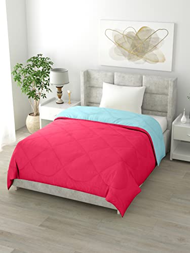 Image of Clasiko Reversible Single Bed Comforter; 60x90 Inches; 200GSM; Aqua Blue & Pink