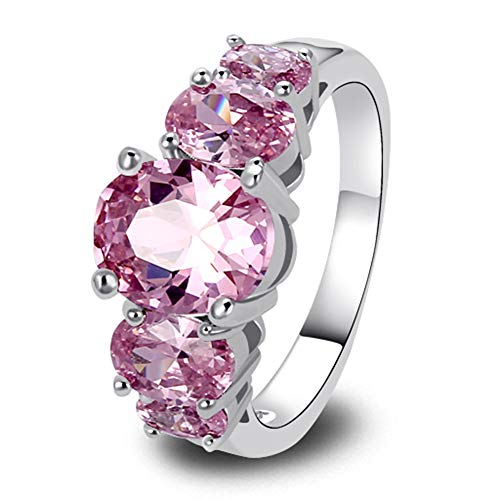 Emsione Created Pink Topaz 925 Silver Plated Oval Ring for Women