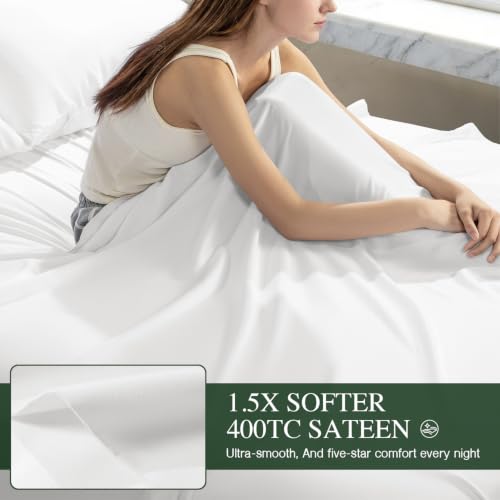 Image of 100% Organically Grown Bamboo Viscose Queen Sheet Set with Pockets on Side | Hotel Luxury Bed Sheets Set, Deep Pocket Up to 16 Inches, Ultra Soft Cooling Sheets 4pcs (White)