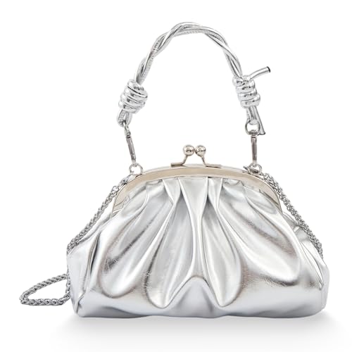 Image of BRYCTSISEN Pleated Evening Vegan Leather Clutch Handbag Purse Metallic PU Cloud Shoulder Bag for Women Evening Purse Handbag